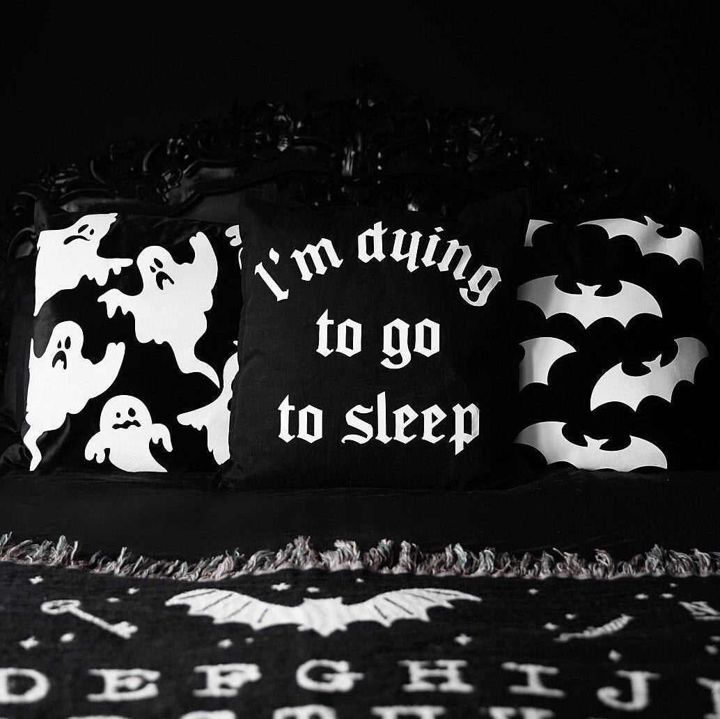 I39m Dying To Go To Sleep Cushion Cover Gothic Pillow Case Black Gothic Home Decor Graphic Tee – Cozy Vibes · Must-Have Style