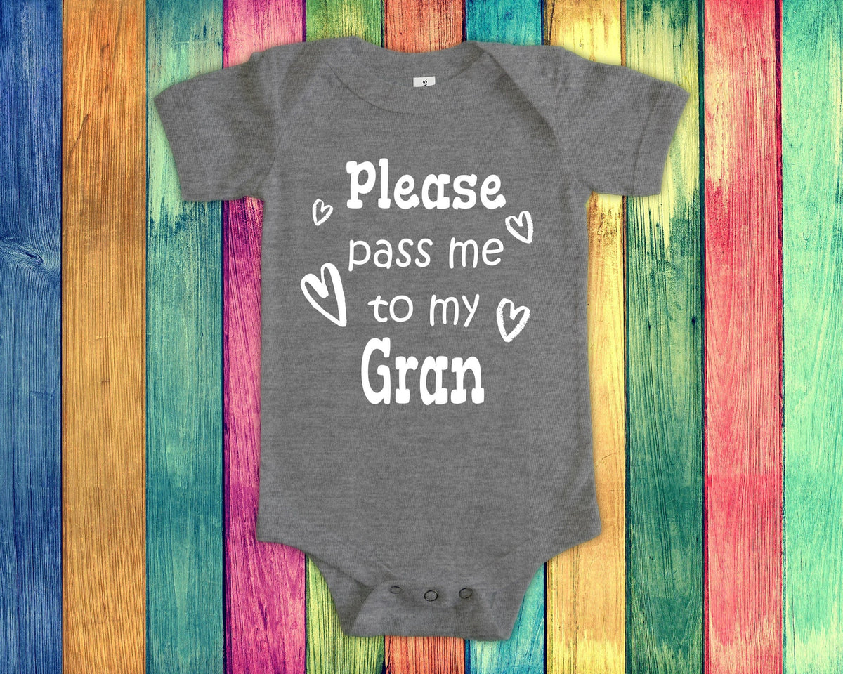 Pass Me To Gran Cute Grandma Baby Bodysuit Tshirt or Toddler Shirt Special Grandmother Gift or Pregnancy Announcement Graphic Tee – Everyday Comfort · Must-Have Style