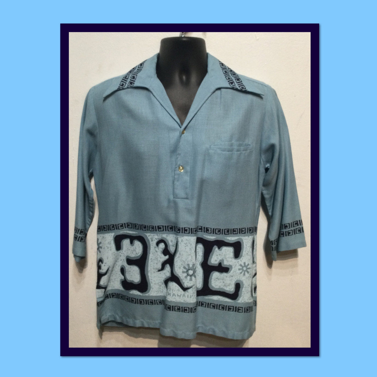 HS151 Vintage 1960s Pullover Tiki Gaucho Hawaiian Shirt with 34 Sleeve by Reef Graphic Tee – Premium Graphic · High-Quality Print