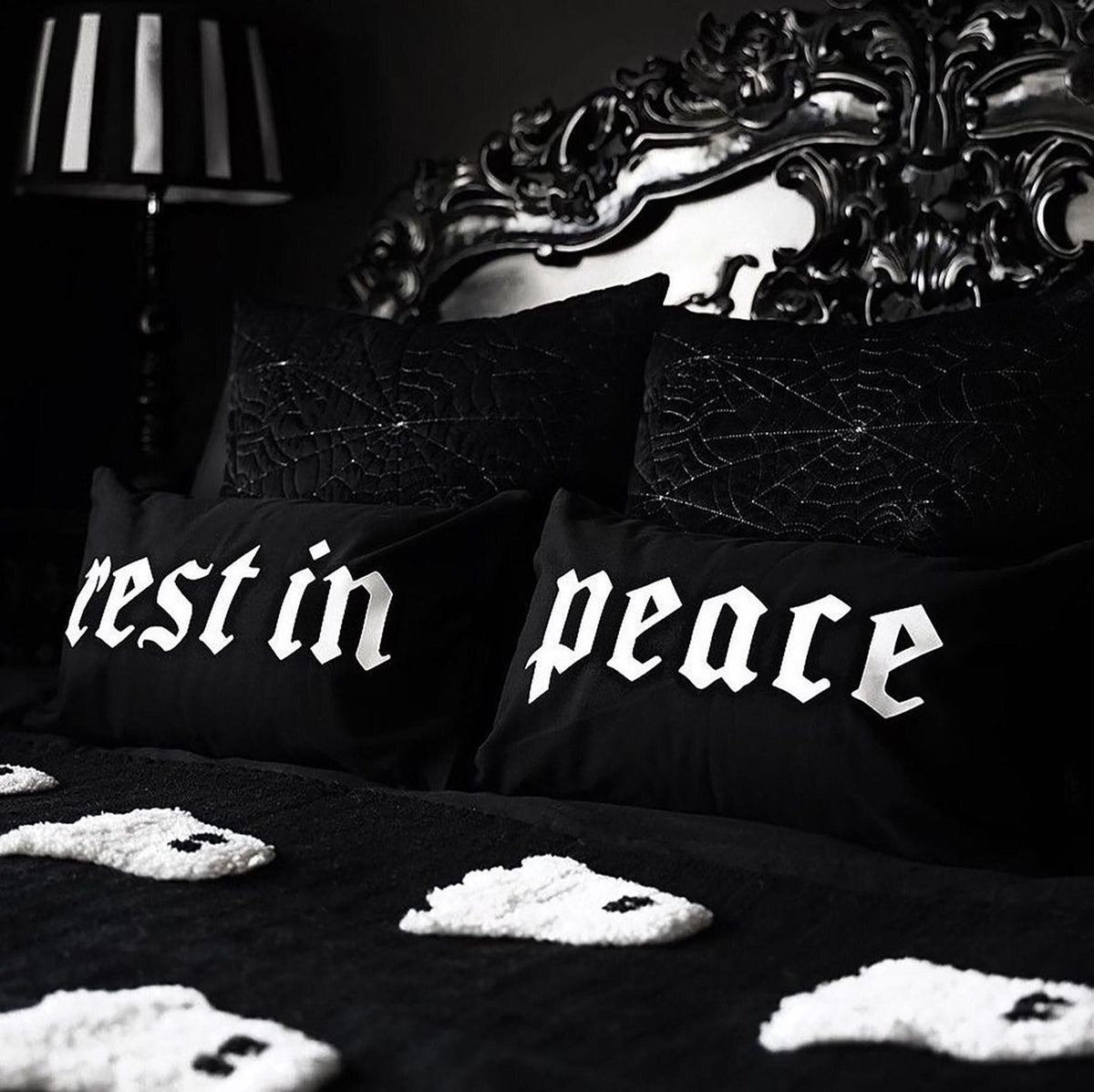 Goth Cushion Covers Rest In Peace Pillow Case Set Gothic Black Bedding Goth Pillow Case Set Goth Home Decor Graphic Tee – Bold Style · Perfect For Daily Wear