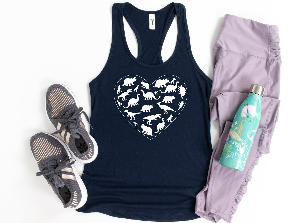Dinosaur Animal Racerback Tank Tops Heart Dinosaur Tank Tops Dino Lover Tank Top Gift For Dino Lover Heart Tank Tops Tank Top – Warm & Stylish · Great Gift For Fans