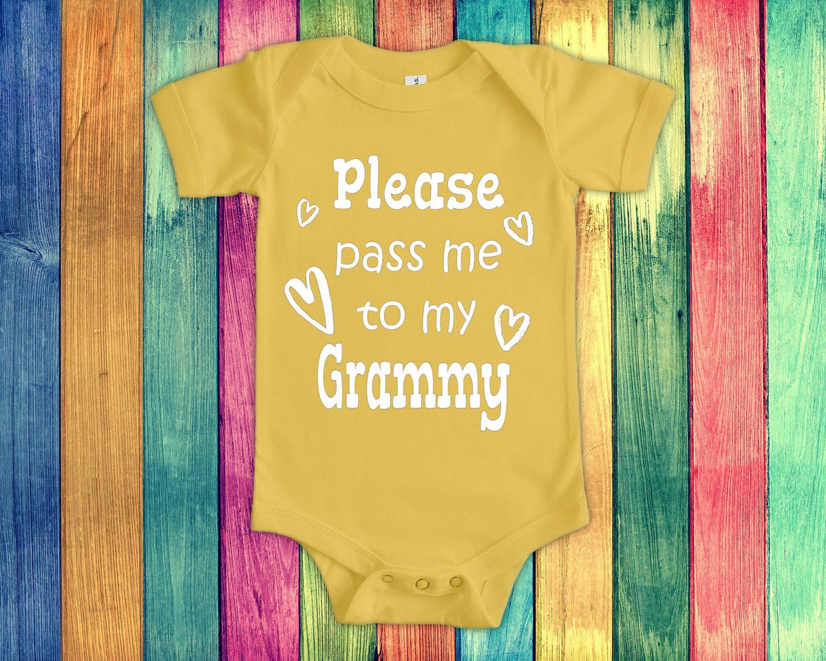 Pass Me To Grammy Cute Grandma Baby Bodysuit Tshirt or Toddler Shirt Special Grandmother Gift or Pregnancy Announcement Graphic Tee – Feel-Good Design · Great Gift For Fans