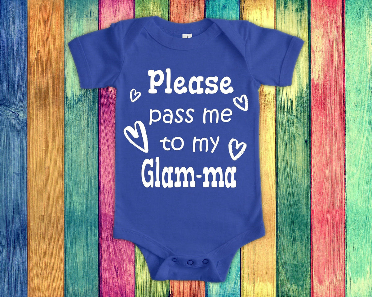 Pass Me To Glamma Cute Grandma Baby Bodysuit Tshirt or Toddler Shirt Special Grandmother Gift or Pregnancy Announcement Graphic Tee – Feel-Good Design · Trending Graphic Apparel