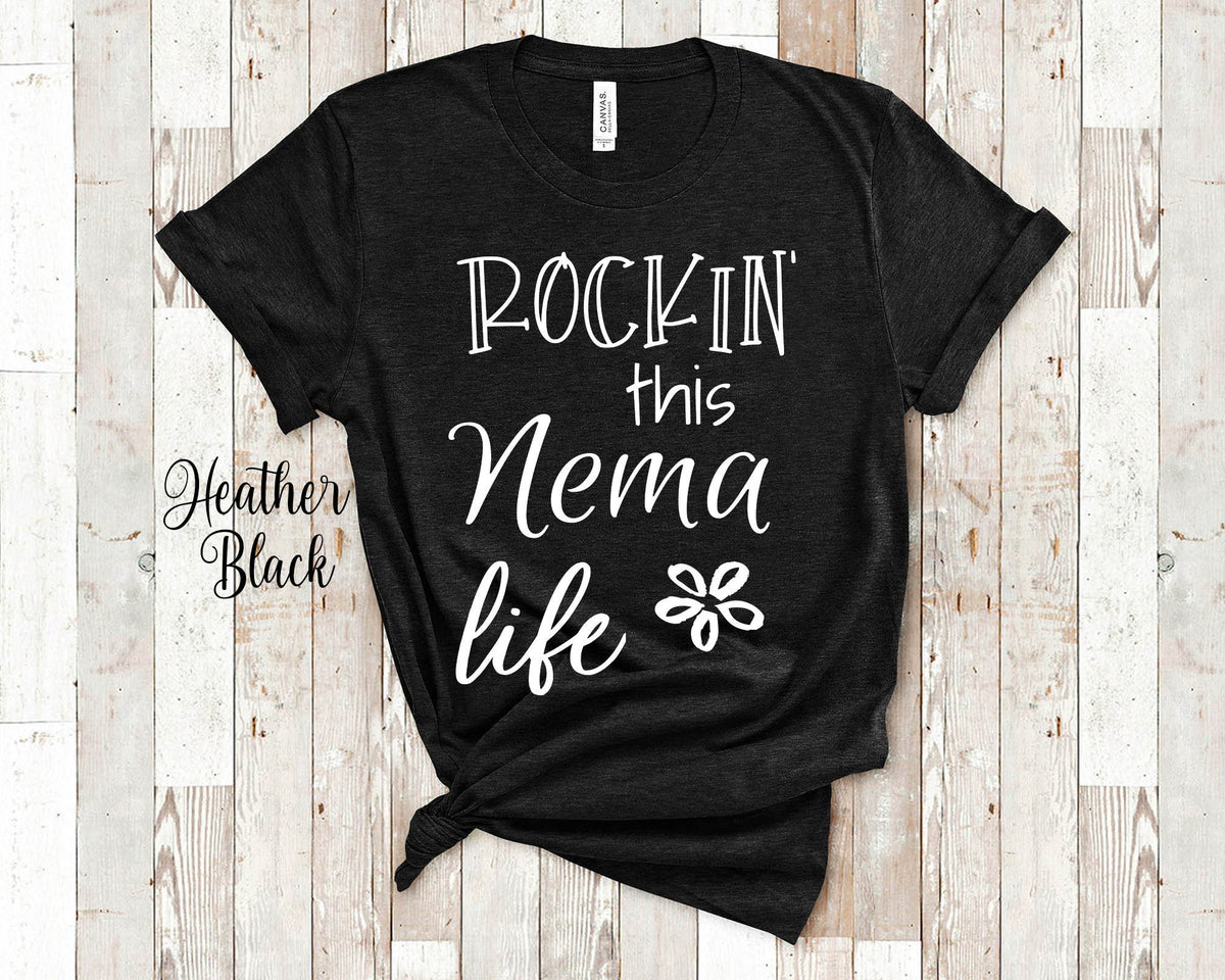 Rockin This Nema Life Grandma Tshirt Special Grandmother Gift Idea for Mother39s Day Birthday Christmas or Pregnancy Reveal Announcement Graphic Tee – Easygoing Wear · Perfect For Daily Wear
