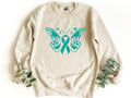 Butterfly Teal Ribbon Sweatshirt Ovarian Cancer Crewneck Sweater Ovarian Cancer Awareness Pullover Ovarian Cancer Support Sweatshirt Sweatshirt – Bold Style · Trending Graphic Apparel