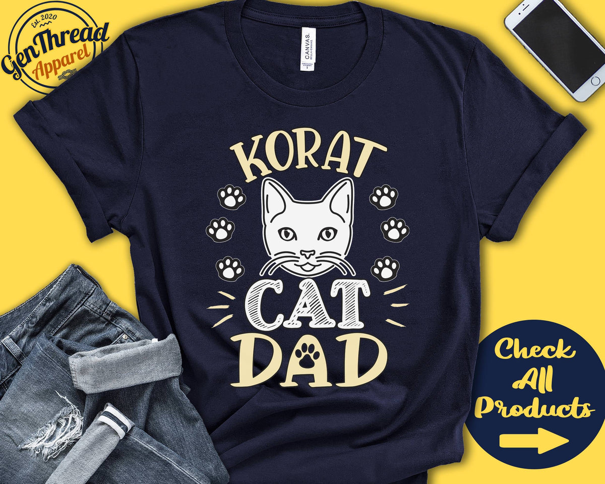 Korat Cat Dad Korat Cat Shirt Gift Papa Lover New Cat Parent Owner Pet Name Breed Tee Tank Hoodie A3589 Hoodie – Bold Style · Great Gift For Fans