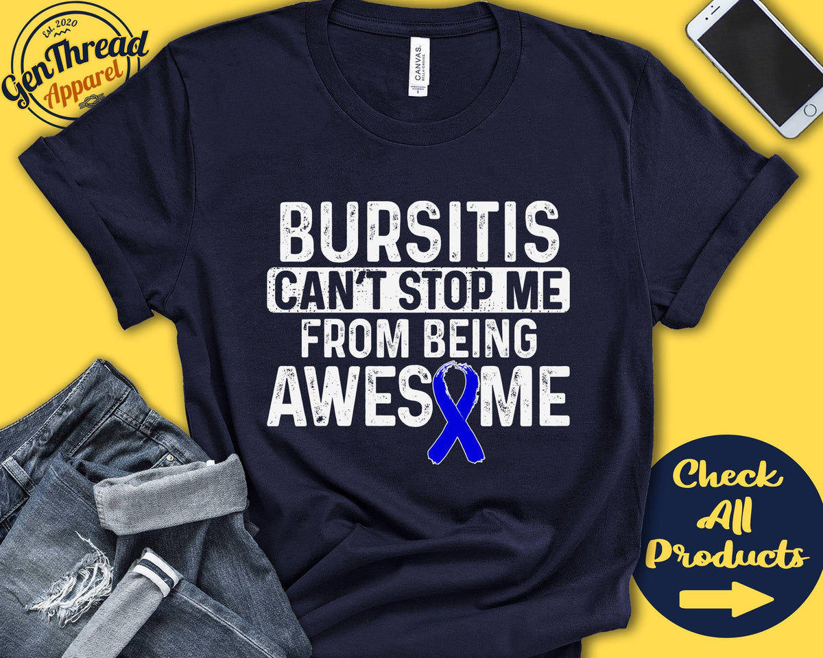 Bursitis Shirt Bursitis Awareness Blue Ribbon Fighter Warrior Surgery Recovery Cant Stop Tank Hoodie A0938 Hoodie – Fan Favorite · Must-Have Style