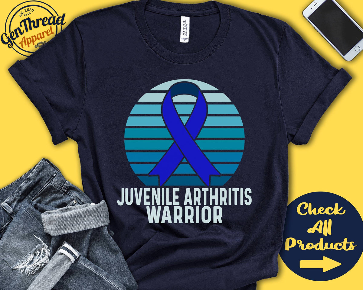 Juvenile Arthritis Shirt Juvenile Arthritis Awareness Blue Ribbon Warrior Fighter Surgery Recovery Tank Hoodie A1207 Hoodie – Easygoing Wear · Perfect For Daily Wear