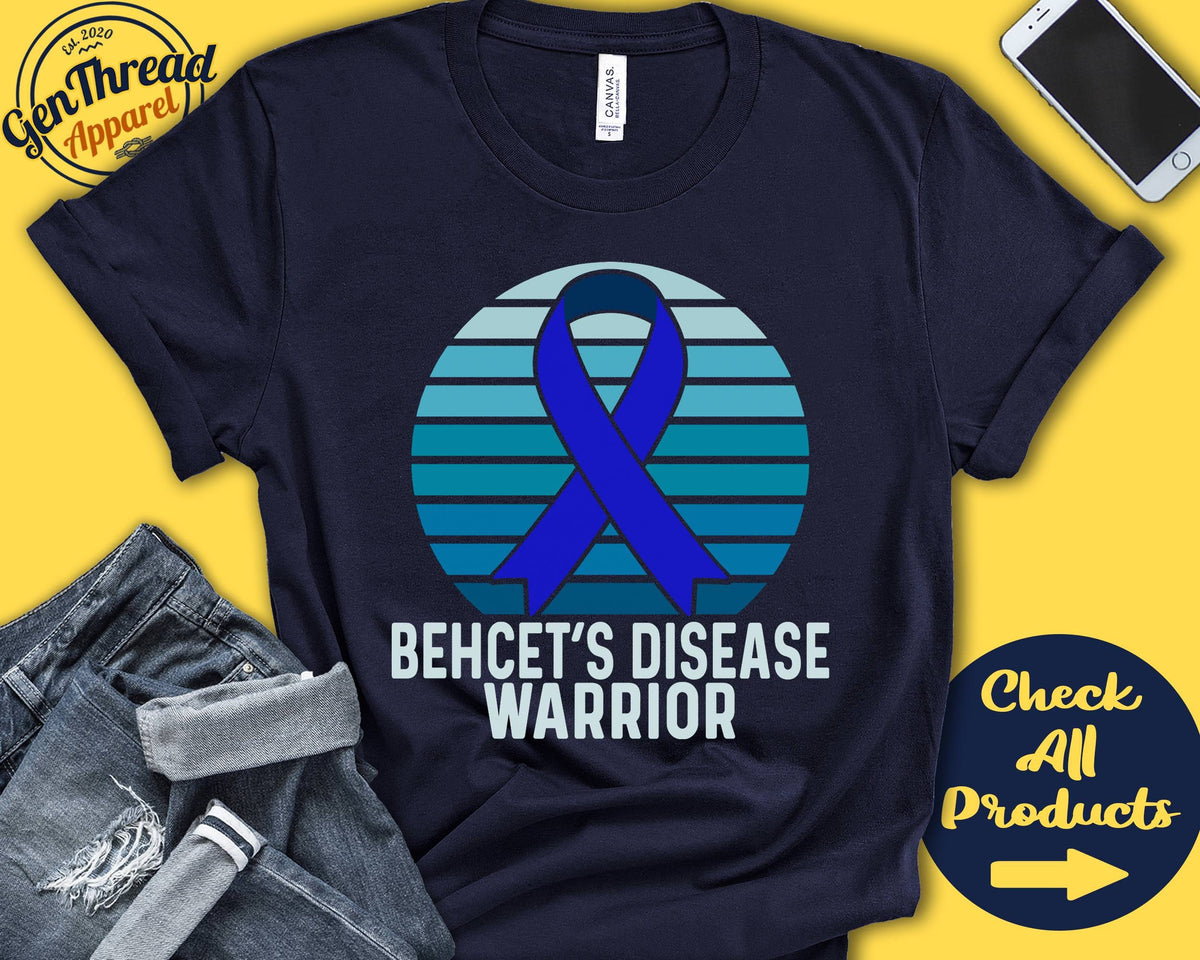 Behcets Disease Shirt Behcets Disease Awareness Blue Ribbon Warrior Fighter Surgery Recovery Tank Hoodie A1222 Hoodie – Warm & Stylish · Must-Have Style