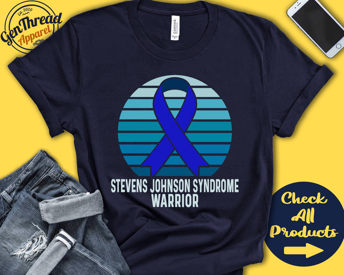 Stevens Johnson Syndrome Shirt SJS Awareness Blue Ribbon Warrior Fighter Surgery Recovery Tank Hoodie A1230 Hoodie – Soft Feel · Great Gift For Fans