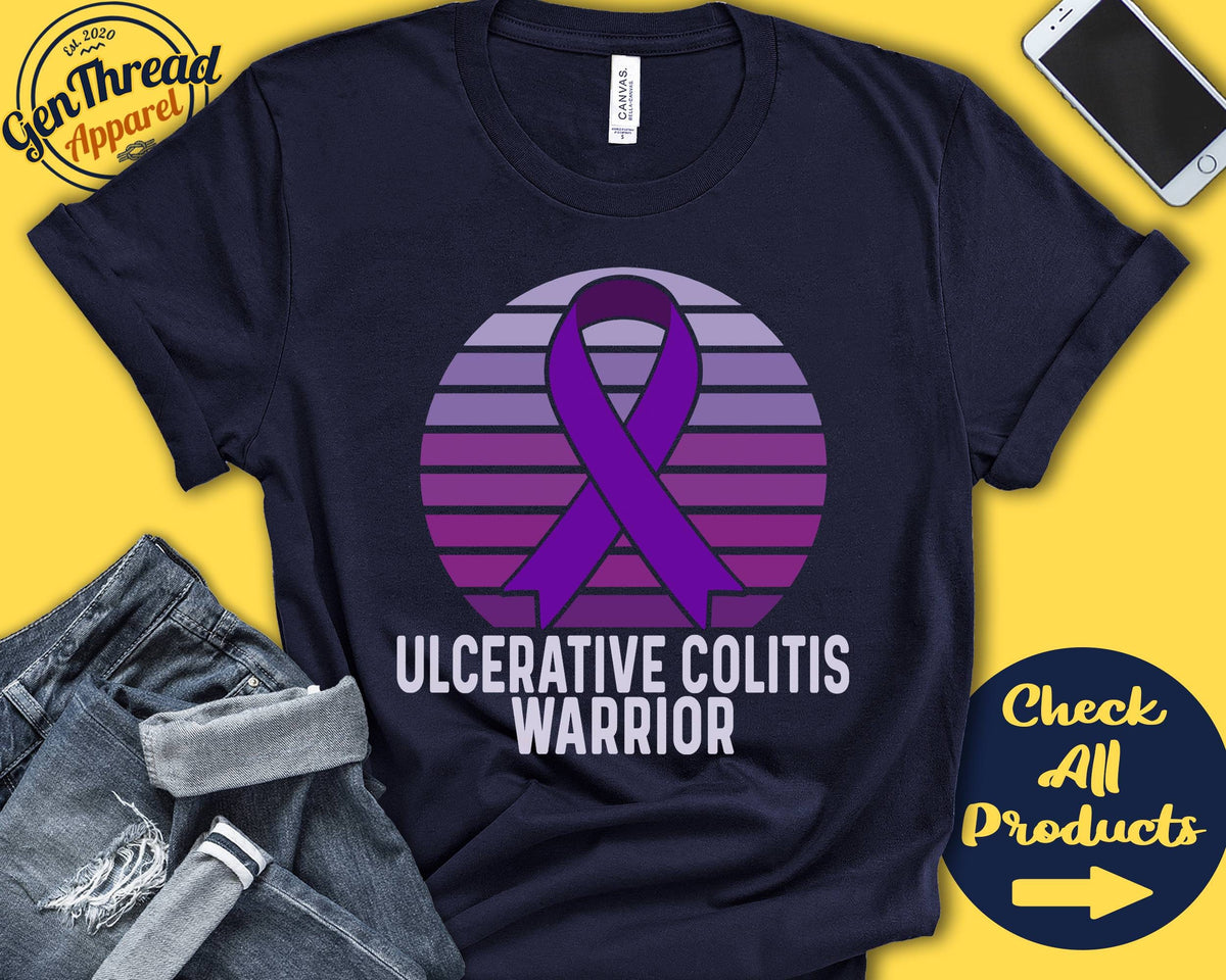 Ulcerative Colitis Shirt Ulcerative Colitis Awareness Purple Ribbon Warrior Fighter Surgery Recovery Tank Hoodie A1297 Hoodie – Cozy Vibes · High-Quality Print