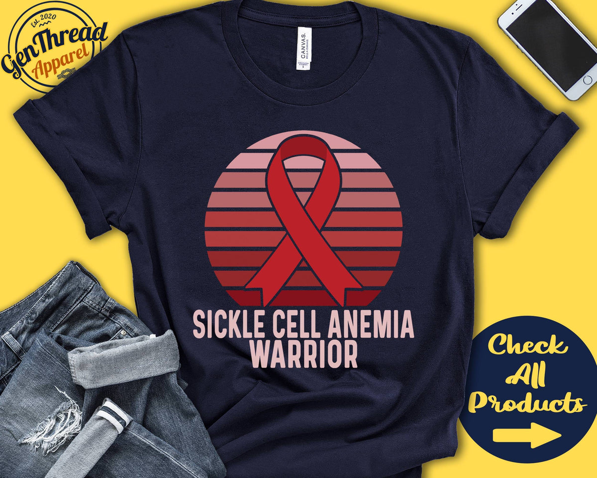 Sickle Cell Anemia Shirt Sickle Cell Anemia Awareness Red Ribbon Warrior Fighter Surgery Recovery Tank Hoodie A1331 Hoodie – Easygoing Wear · Great Gift For Fans