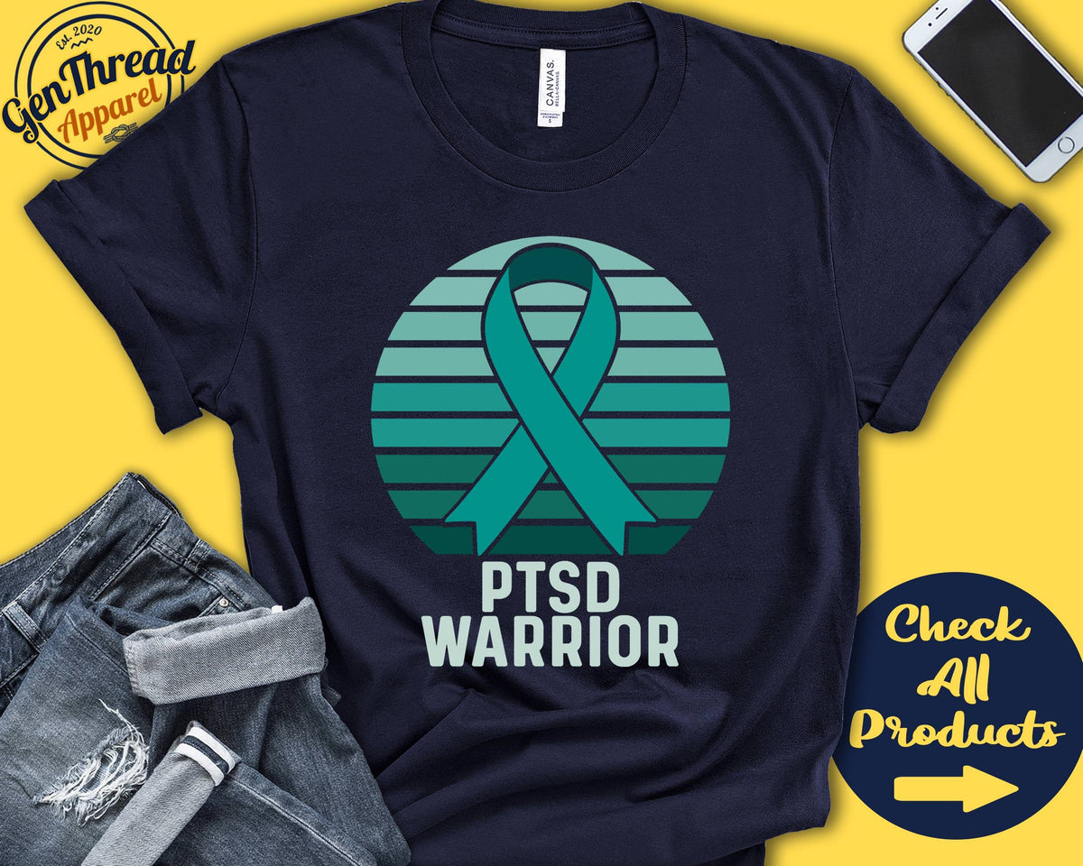 Post Traumatic Stress Disorder Shirt PTSD Awareness Teal Ribbon Warrior Fighter Surgery Recovery Tank Hoodie A1360 Hoodie – Everyday Comfort · Must-Have Style