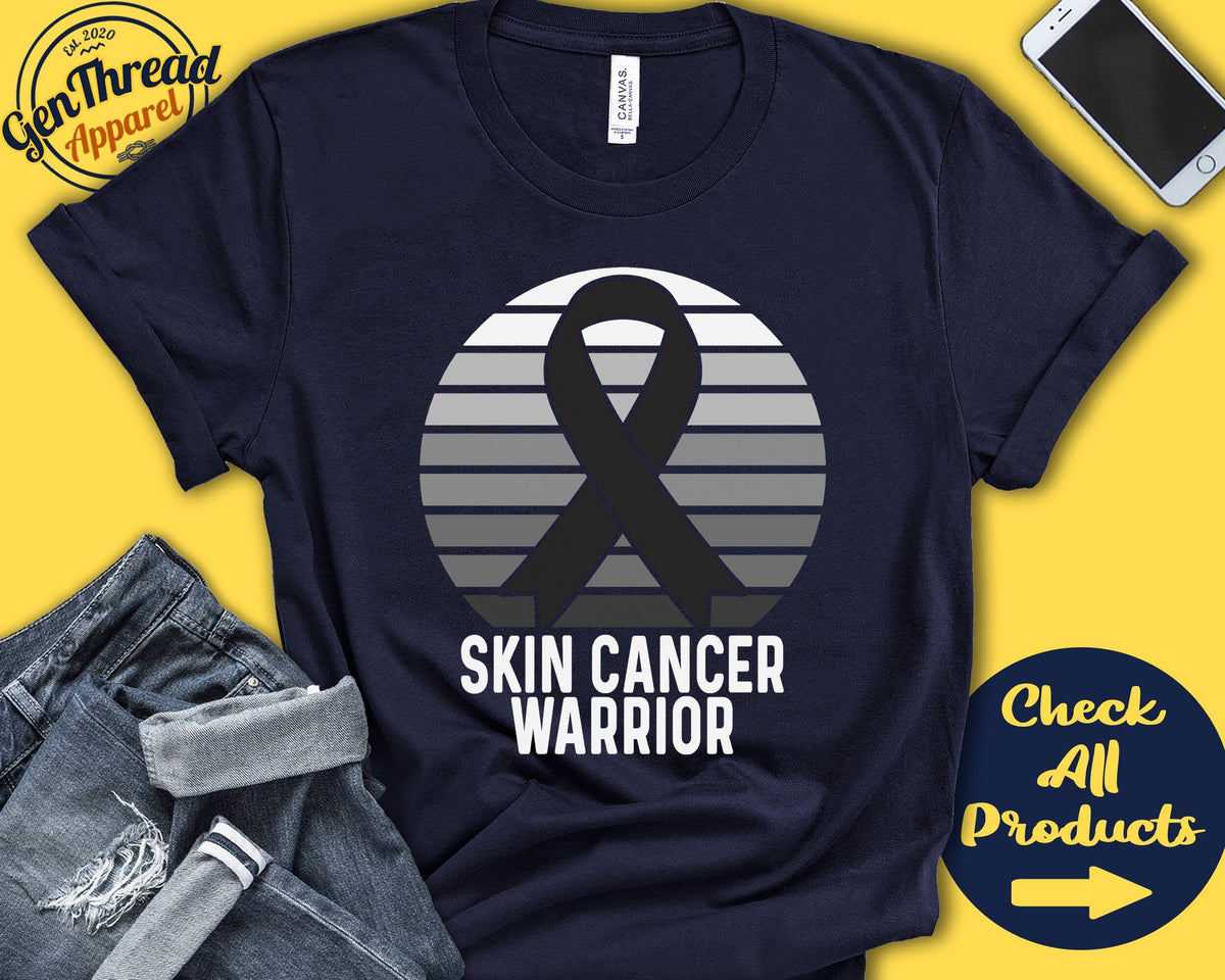 Skin Cancer Shirt Skin Cancer Awareness Black Ribbon Warrior Fighter Surgery Recovery Tank Hoodie A1413 Hoodie – Everyday Comfort · Trending Graphic Apparel