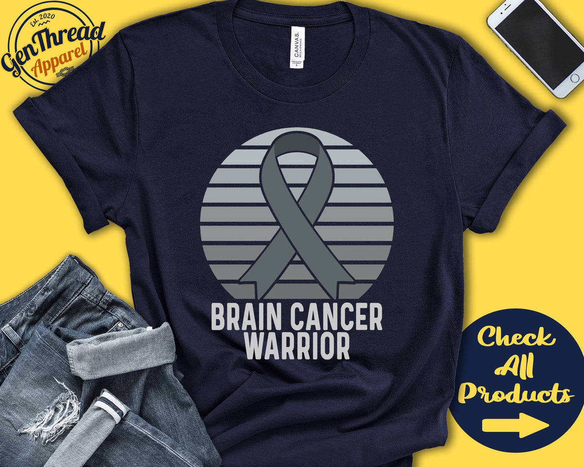 Brain Cancer Shirt Brain Cancer Awareness Gray Ribbon Warrior Fighter Surgery Recovery Tank Hoodie A1424 Hoodie – Everyday Comfort · High-Quality Print