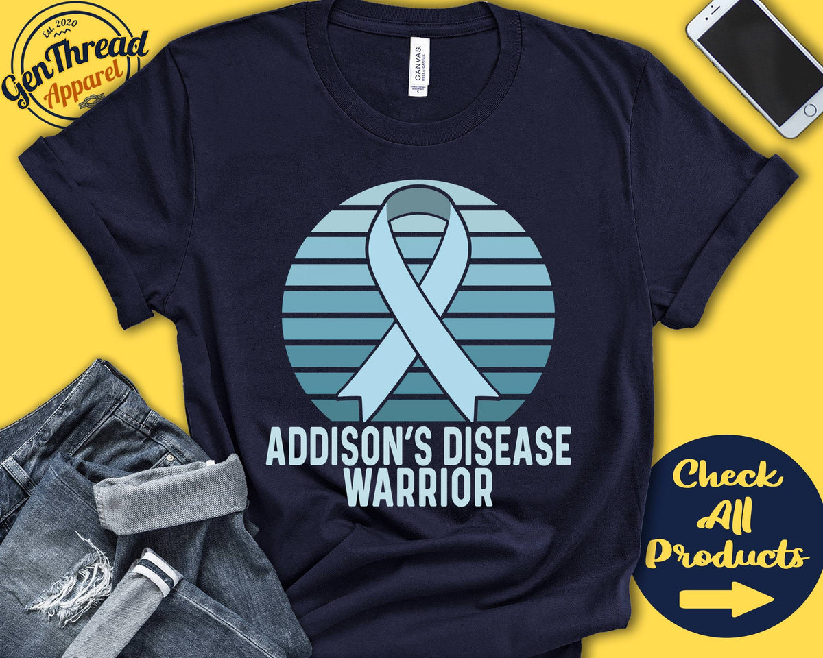 Addison Disease Shirt Addison Disease Awareness Light Blue Ribbon Warrior Fighter Surgery Recovery Tank Hoodie A1434 Hoodie – Premium Graphic · Great Gift For Fans