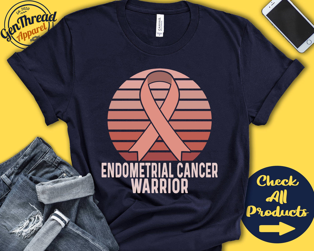 Endometrial Cancer Shirt Endometrial Cancer Awareness Peach Ribbon Warrior Fighter Surgery Recovery Tank Hoodie A1456 Hoodie – Easygoing Wear · Perfect For Daily Wear
