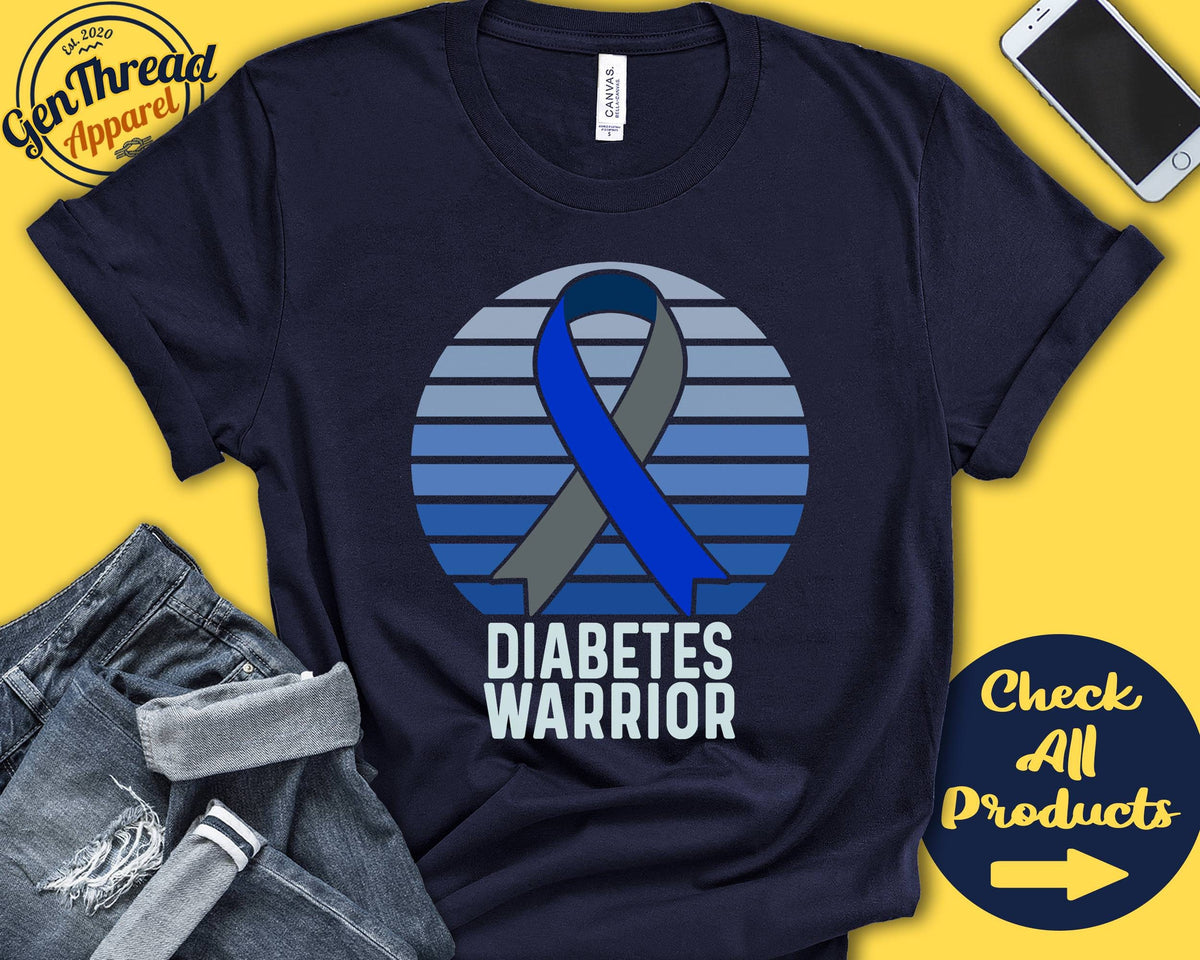 Diabetes Shirt Diabetes Awareness Blue Gray Ribbon Warrior Fighter Surgery Recovery Tank Hoodie A1504 Hoodie – Warm & Stylish · High-Quality Print