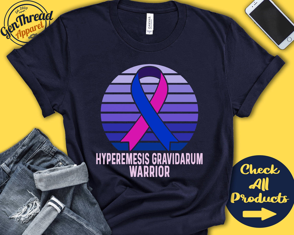 Hyperemesis Gravidarum Shirt HG Awareness Pink Blue Ribbon Warrior Fighter Surgery Recovery Tank Hoodie A1515 Hoodie – Cozy Vibes · Great Gift For Fans