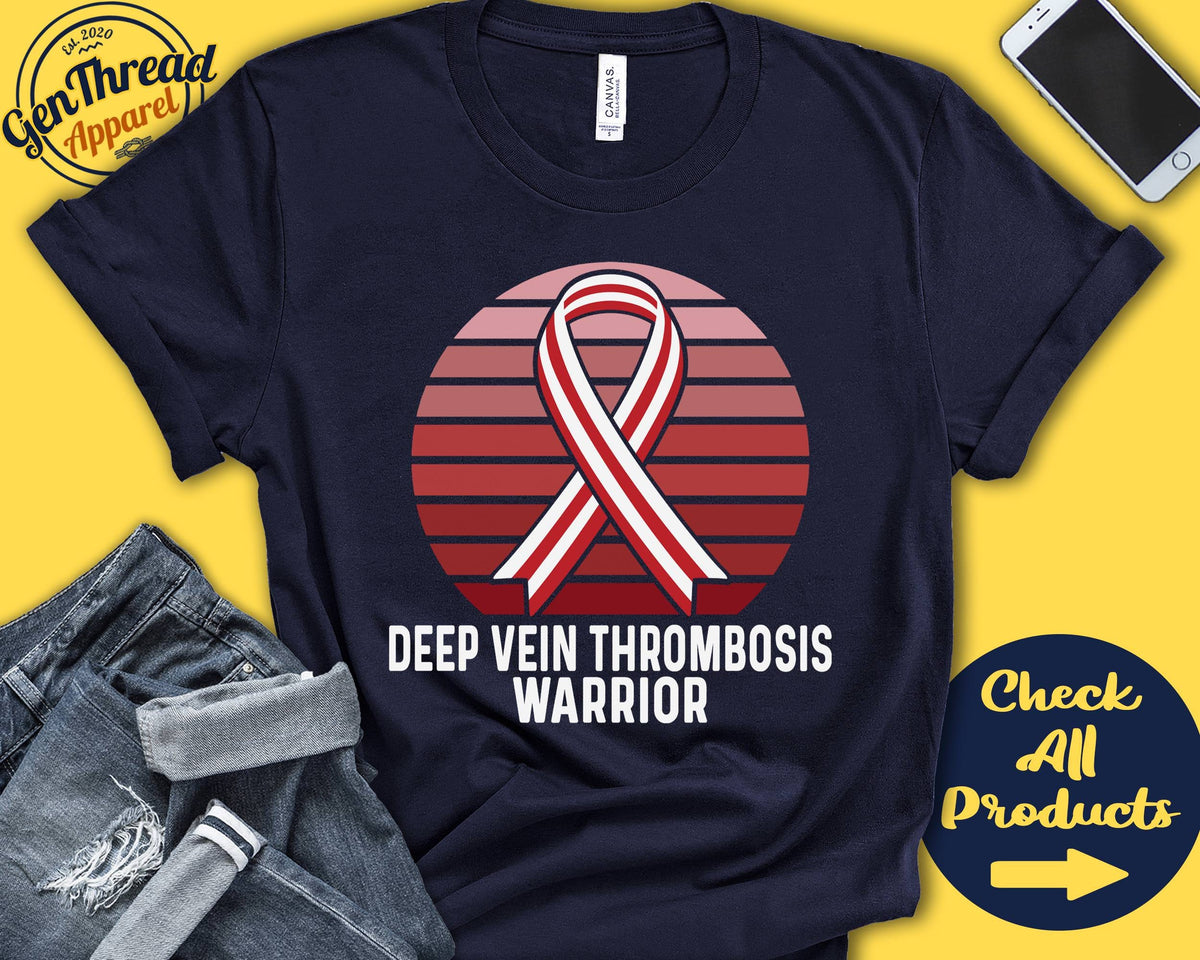 Deep Vein Thrombosis Shirt Deep Vein Thrombosis Awareness Red Stripe Ribbon Warrior Fighter Surgery Recovery Tank Hoodie A1537 Hoodie – Feel-Good Design · Must-Have Style