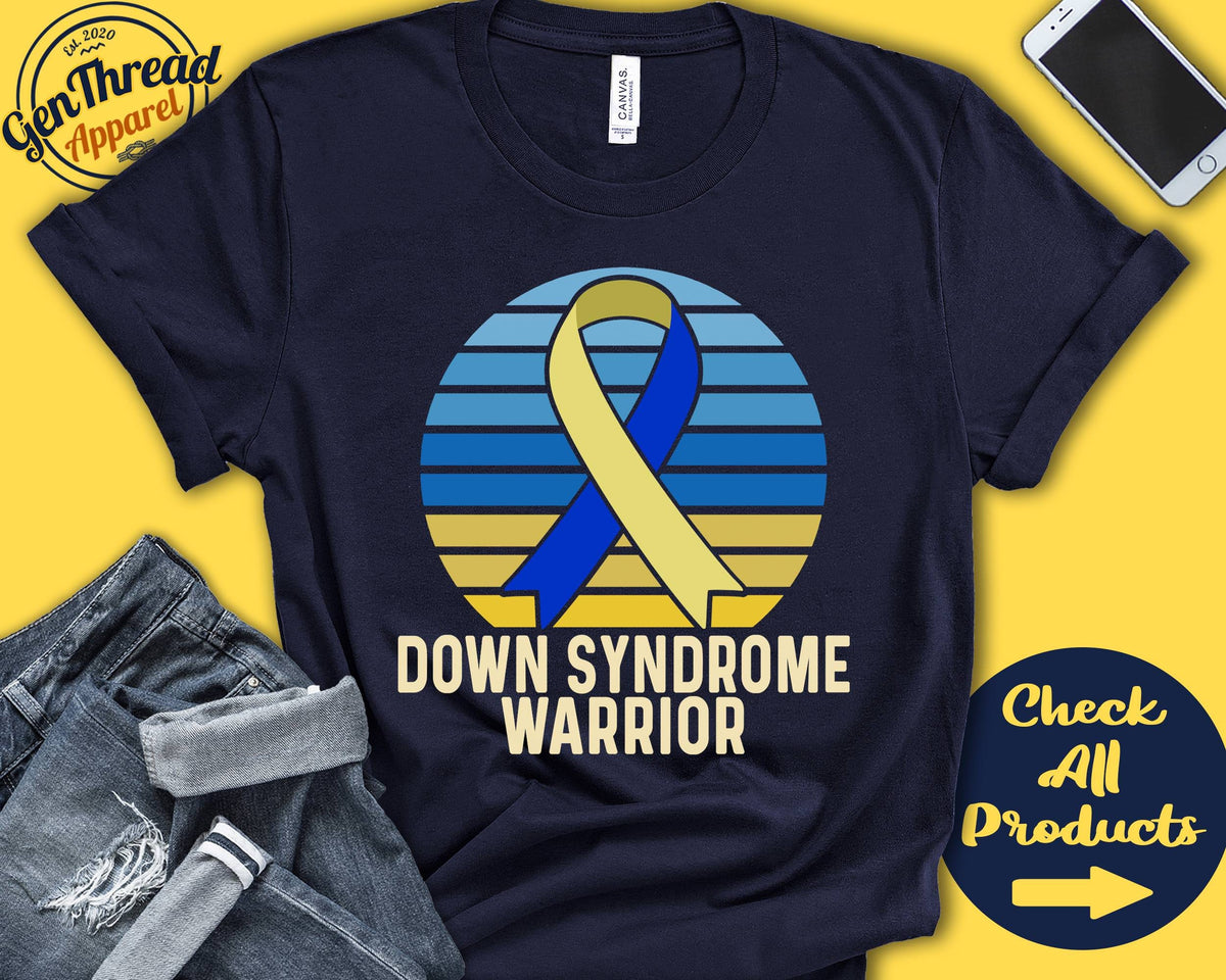 Down Syndrome Shirt Down Syndrome Awareness Yellow Blue Ribbon Warrior Fighter Surgery Recovery Tank Hoodie A1545 Hoodie – Premium Graphic · Great Gift For Fans