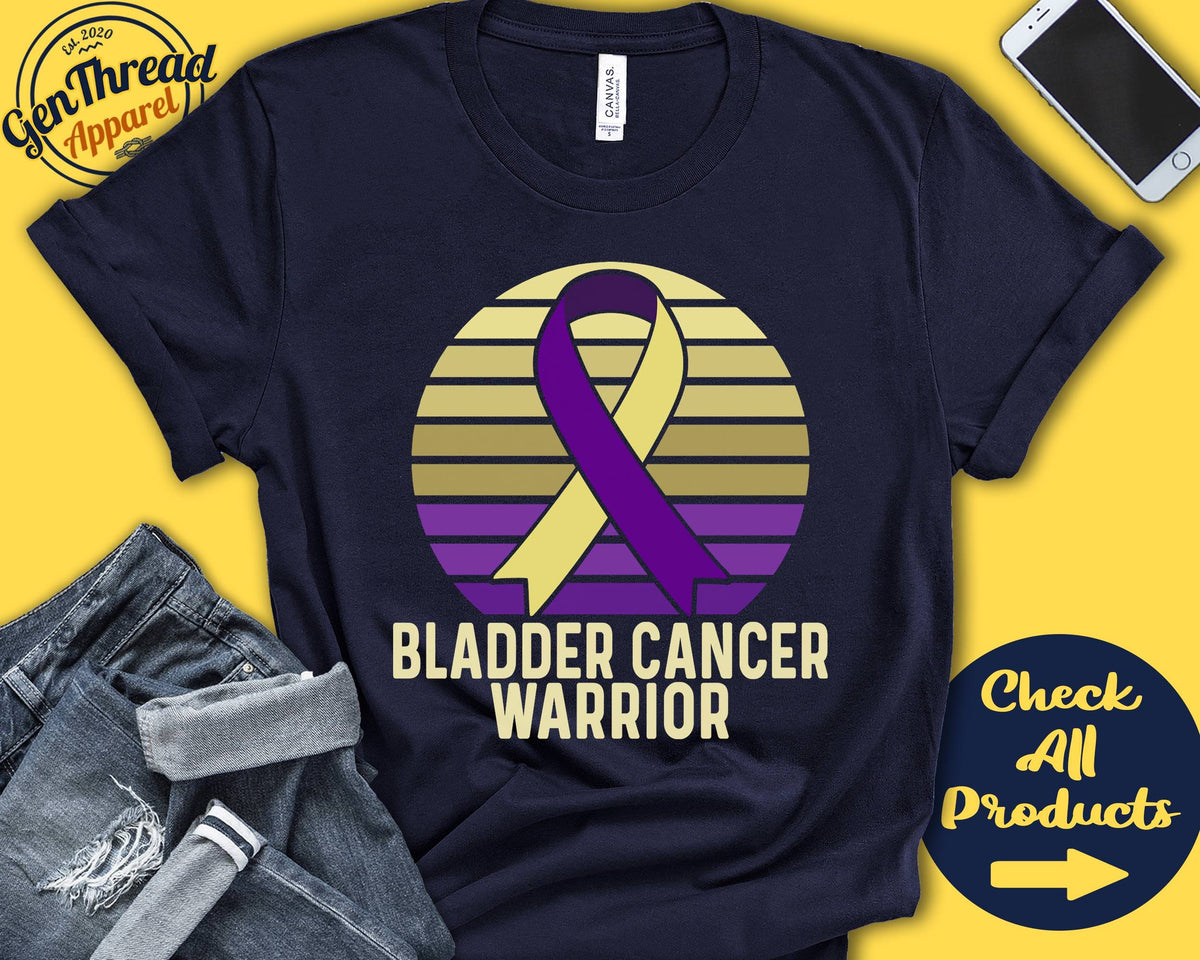 Bladder Cancer Shirt Bladder Cancer Awareness Yellow Purple Ribbon Warrior Fighter Surgery Recovery Tank Hoodie A1546 Hoodie – Premium Graphic · Must-Have Style