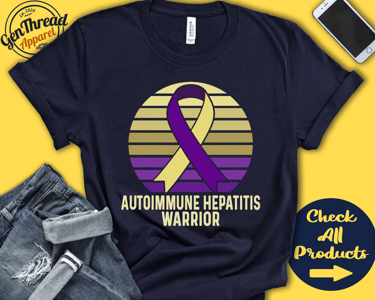 Autoimmune Hepatitis Shirt Autoimmune Hepatitis Awareness Yellow Purple Ribbon Warrior Surgery Recovery Tank Hoodie A1548 Hoodie – Feel-Good Design · Great Gift For Fans