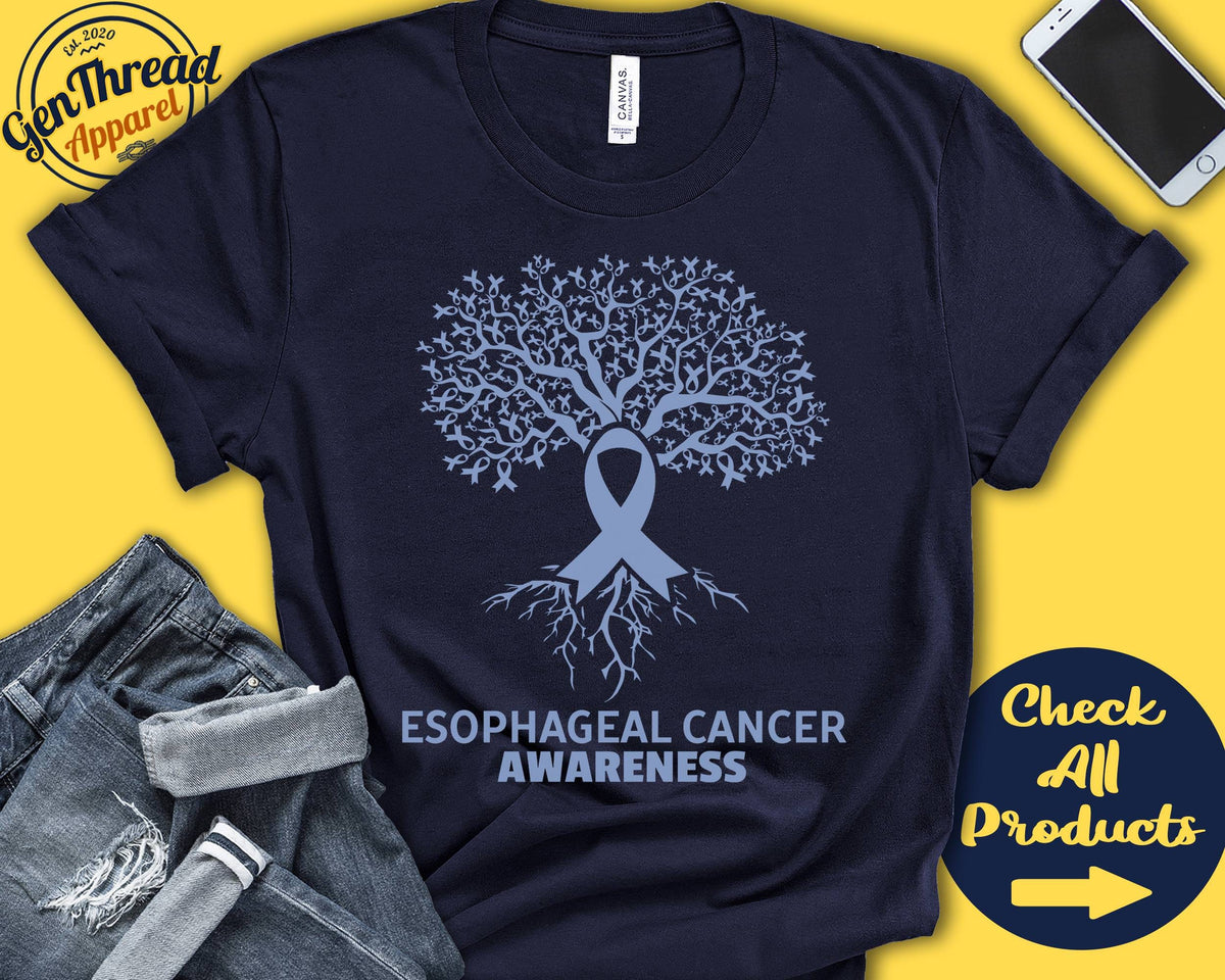 Esophageal Cancer Shirt Esophageal Cancer Awareness Tree Of Life Perwinkle Ribbon Fighter Warrior Surgery Tank Hoodie A2794 Hoodie – Feel-Good Design · High-Quality Print
