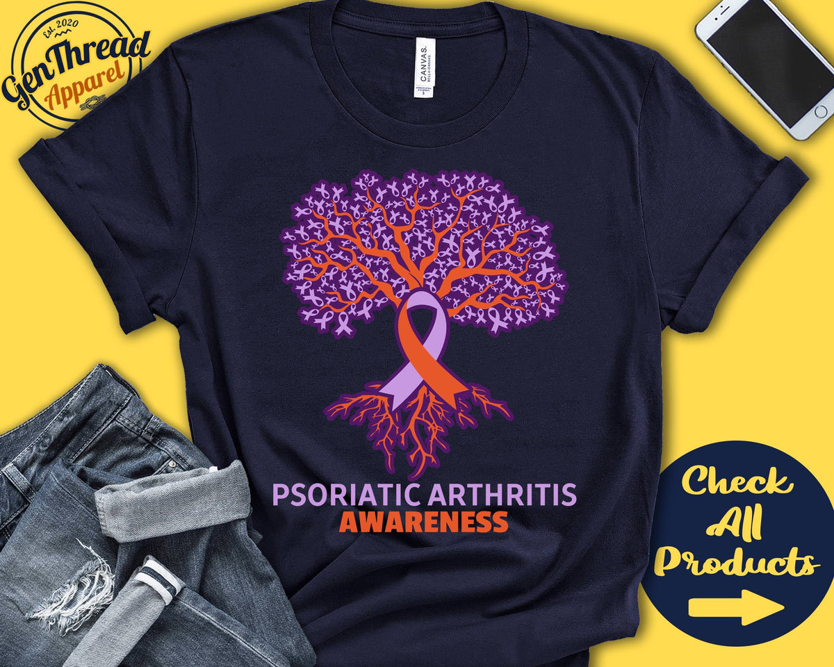 Psoriatic Arthritis Shirt Psoriatic Arthritis Awareness Tree Of Life Lavender and Orange Fighter Warrior Tank Hoodie A2979 Hoodie – Feel-Good Design · Trending Graphic Apparel