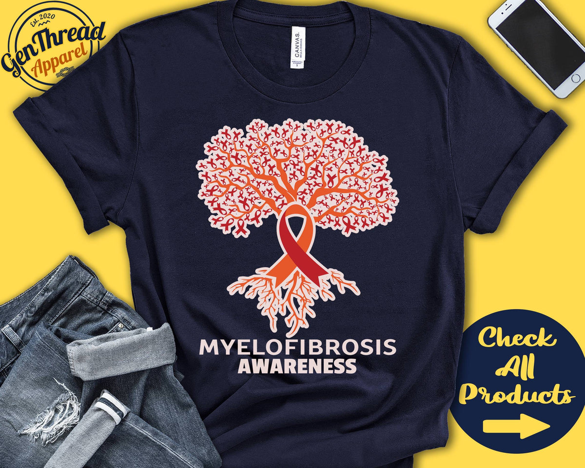 Myelofibrosis Shirt Myelofibrosis Awareness Tree Of Life Red Orange Ribbon Fighter Warrior Recovery Tank Hoodie A3000 Hoodie – Feel-Good Design · Perfect For Daily Wear