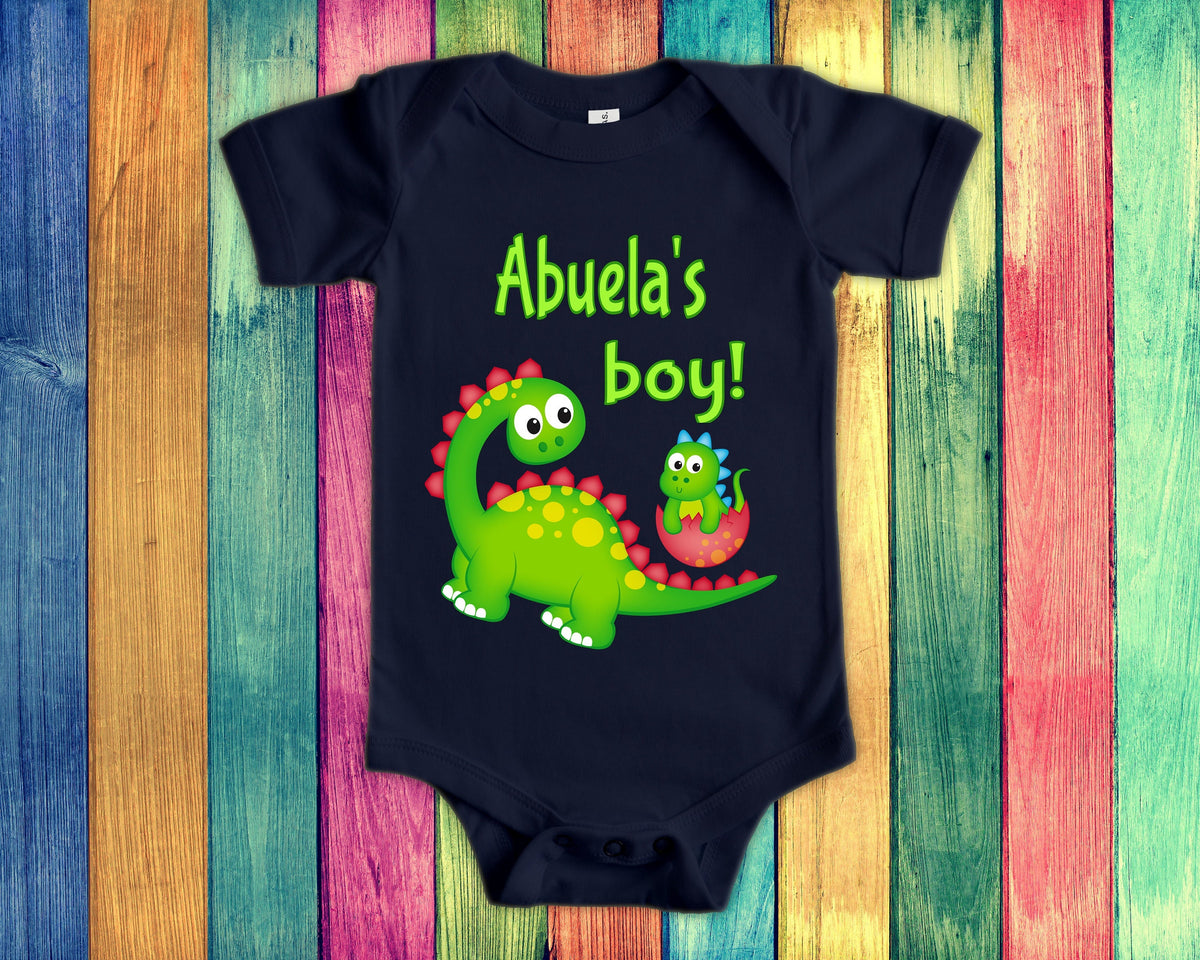 Abuela39s Boy Cute Grandma Name Dinosaur Baby Bodysuit Tshirt or Toddler Shirt for a Mexican Spanish Grandmother Gift or Pregnancy Reveal Graphic Tee – Fan Favorite · High-Quality Print