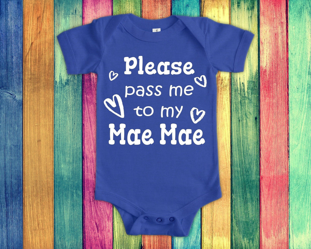 Pass Me To Mae Mae Cute Grandma Baby Bodysuit Tshirt or Toddler Shirt Special Grandmother Gift or Pregnancy Announcement Graphic Tee – Aesthetic Look · Top Pick For Any Outfit