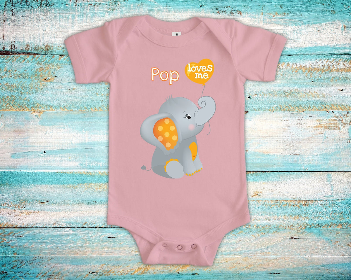 Pop Loves Me Cute Grandpa Name Elephant Baby Bodysuit Unique Grandfather Gift for Granddaughter or Grandson or Pregnancy Announcement Graphic Tee – Soft Feel · Perfect For Daily Wear