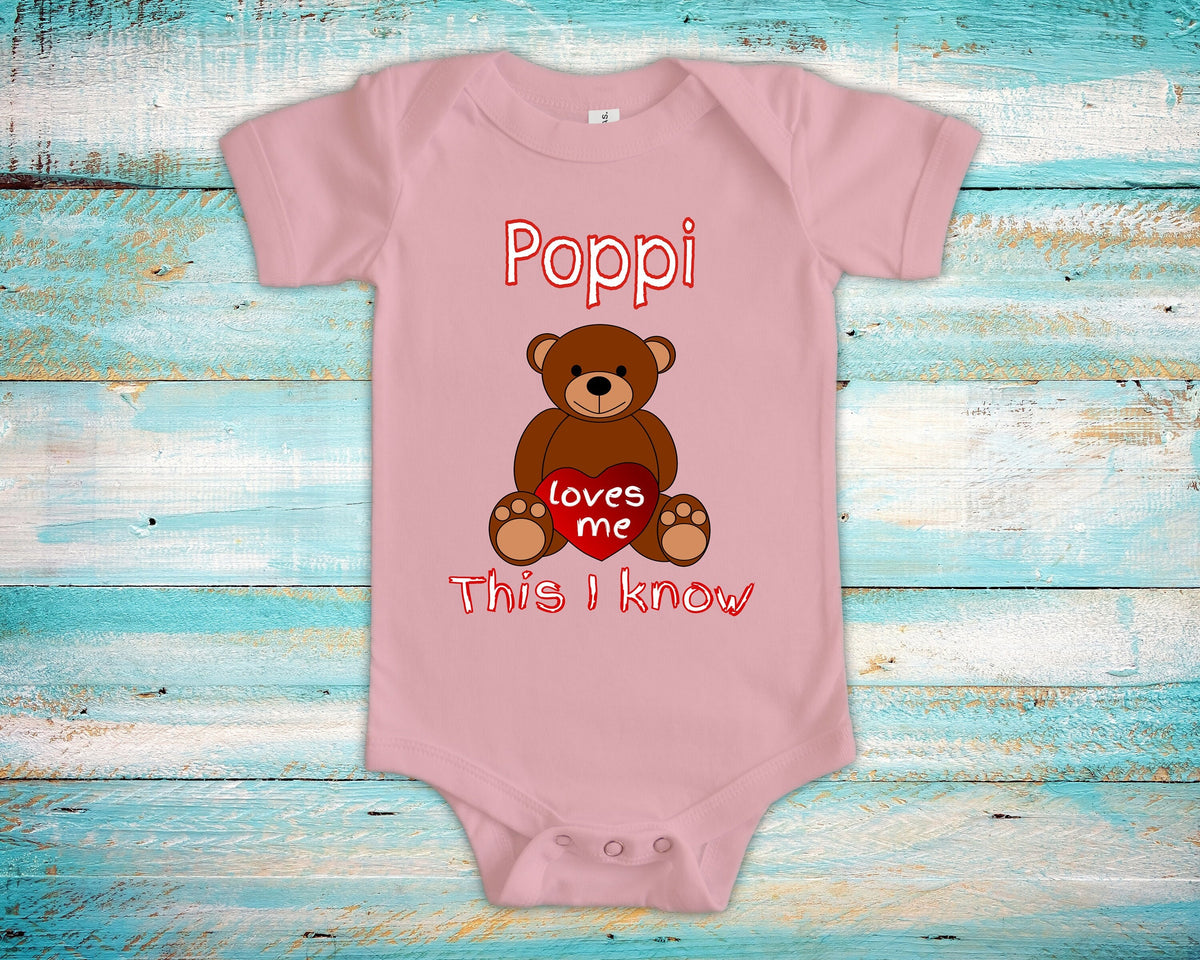 Popi Loves Me Cute Grandpa Name Bear Baby Bodysuit Tshirt or Toddler Shirt Special Grandfather Gift or Pregnancy Reveal Announcement Graphic Tee – Soft Feel · High-Quality Print