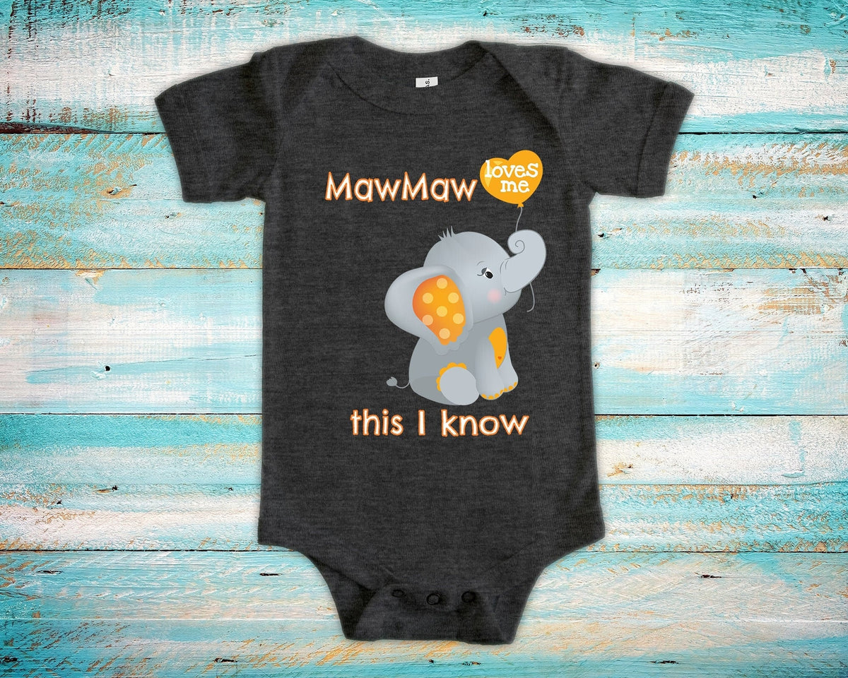 MawMaw Loves Me Cute Grandma Name Elephant Baby Bodysuit Unique Grandmother Gift for Granddaughter or Grandson or Pregnancy Announcement Graphic Tee – Bold Style · Trending Graphic Apparel
