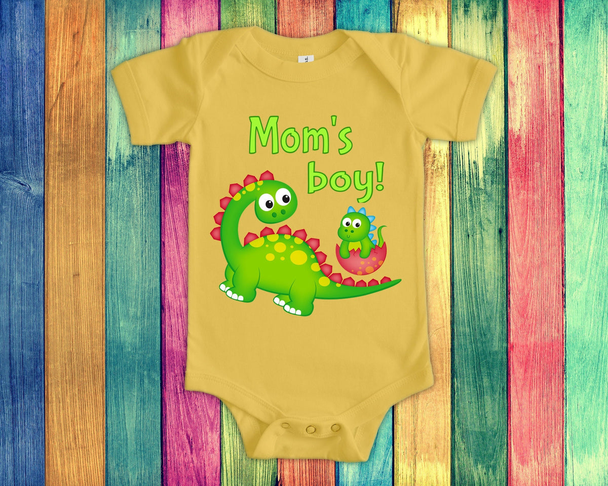 Mom39s Boy Cute Mom Name Dinosaur Baby Bodysuit Tshirt or Toddler Shirt for a Special Mother Gift or Pregnancy Reveal Announcement Graphic Tee – Soft Feel · Perfect For Daily Wear