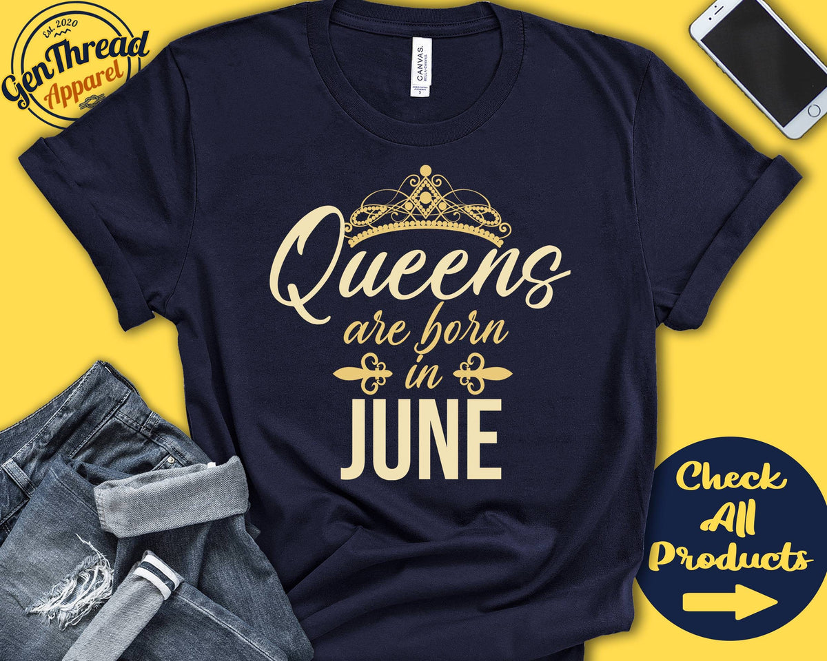 Queens Are Born In June Birthday Shirt Gift June Queen June Women Shirt June Bday Women Girl Tank Hoodie A0870 Hoodie – Bold Style · High-Quality Print