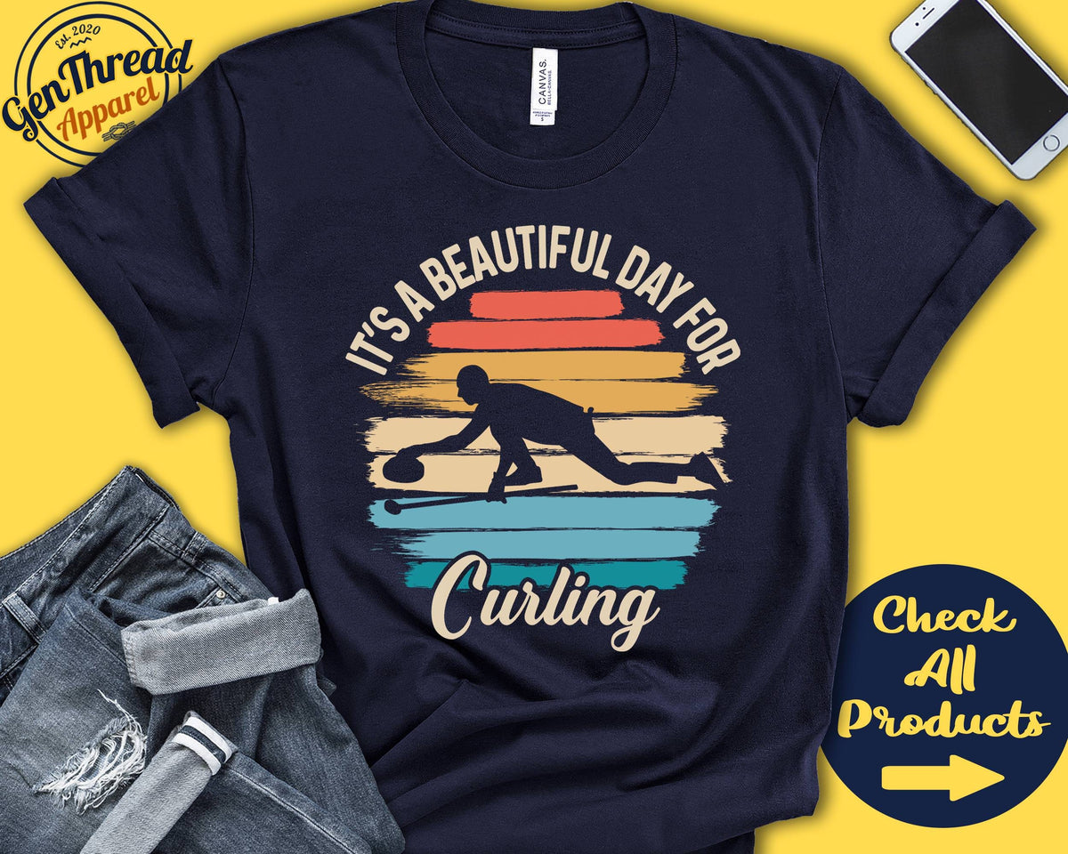 Curler Shirt Beautiful Day For Curling Curling Player Gift Curler Tee Hobby Target Sports Tank Hoodie A1888 Hoodie – Bold Style · Trending Graphic Apparel