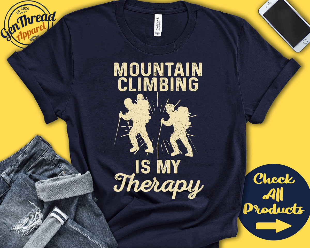 Mountain Climber Shirt Mountain Climbing Is My Therapy Mountaineer Gift Bouldering Tee Rock Climbing Sports Tank Hoodie A1975 Hoodie – Fan Favorite · Trending Graphic Apparel
