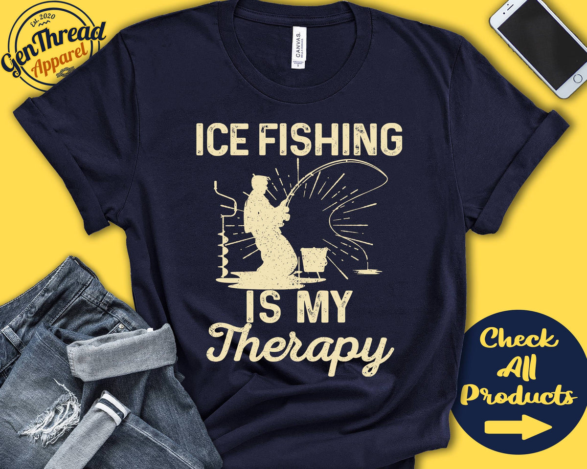 Ice fishing Shirt Ice fishing Is My Therapy Ice Fishing Gift Fishermen Winter Tee Fishing Shirt Tank Hoodie A2024 Hoodie – Bold Style · Trending Graphic Apparel