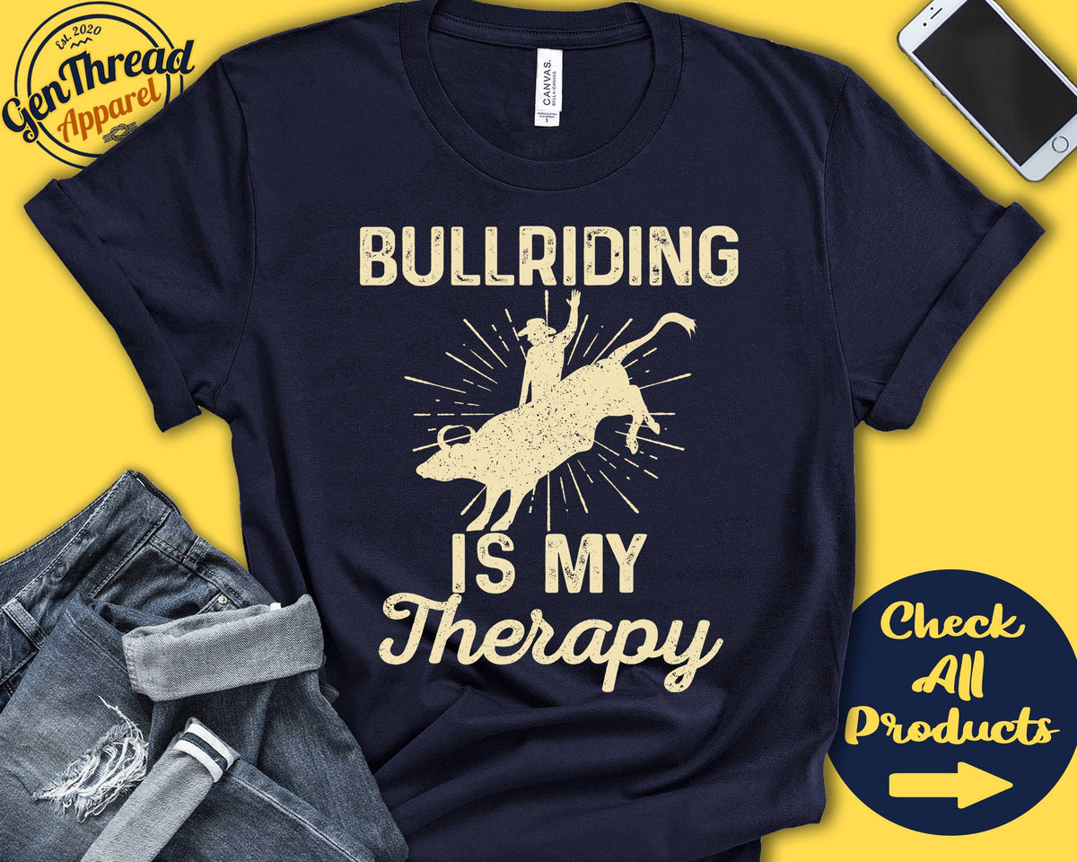 Bullrider Shirt Bullriding Is My Therapy Bull Riding Gift Rodeo Wild West Western Sports Tank Hoodie A2125 Hoodie – Bold Style · Perfect For Daily Wear