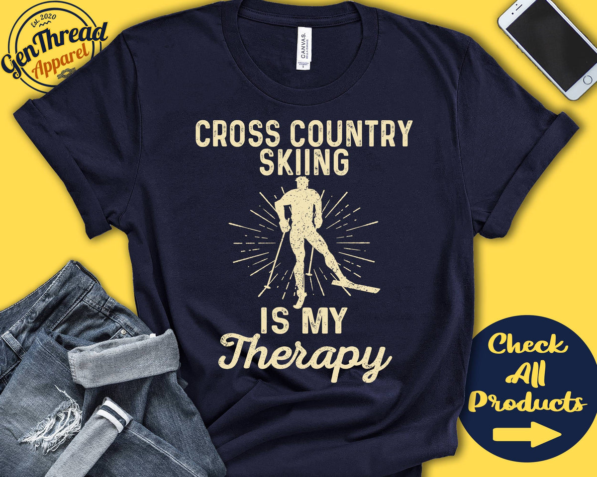 Skier Shirt Cross Country Skiing Is My Therapy Skier Gift Alpine Downhill Skiing Men Tee Snow Sports Tank Hoodie A2154 Hoodie – Easygoing Wear · Trending Graphic Apparel