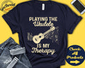 Ukulele Player Shirt Ukulele Gift Hawaii Music Stringed Instrument Musician Music Instrument My Therapy Tank Hoodie A2490 Hoodie – Cozy Vibes · High-Quality Print