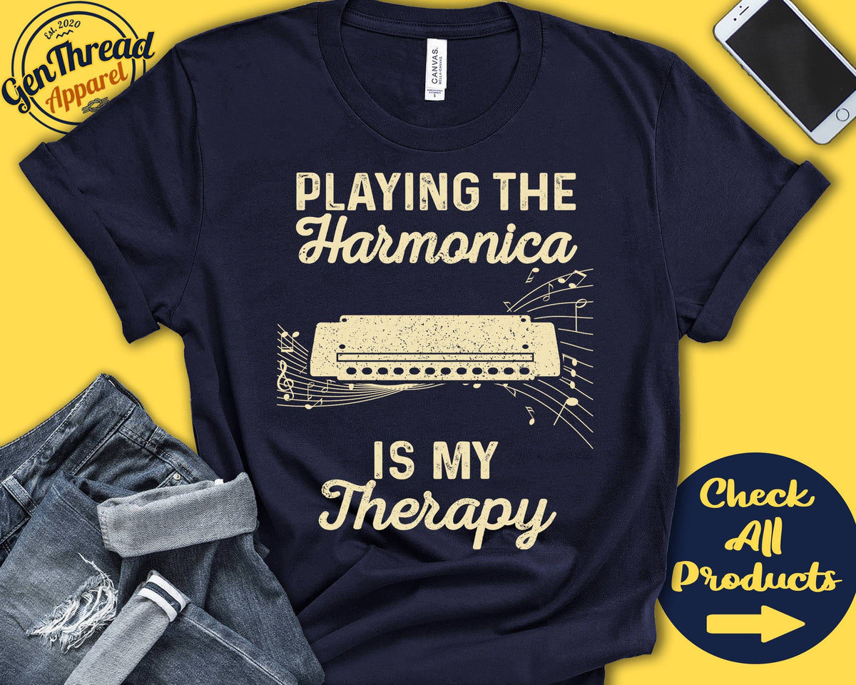Harmonica Player Shirt Harmonica Gift Tee Blues Music Wind Musician Music Instrument My Therapy Tank Hoodie A2497 Hoodie – Bold Style · Top Pick For Any Outfit