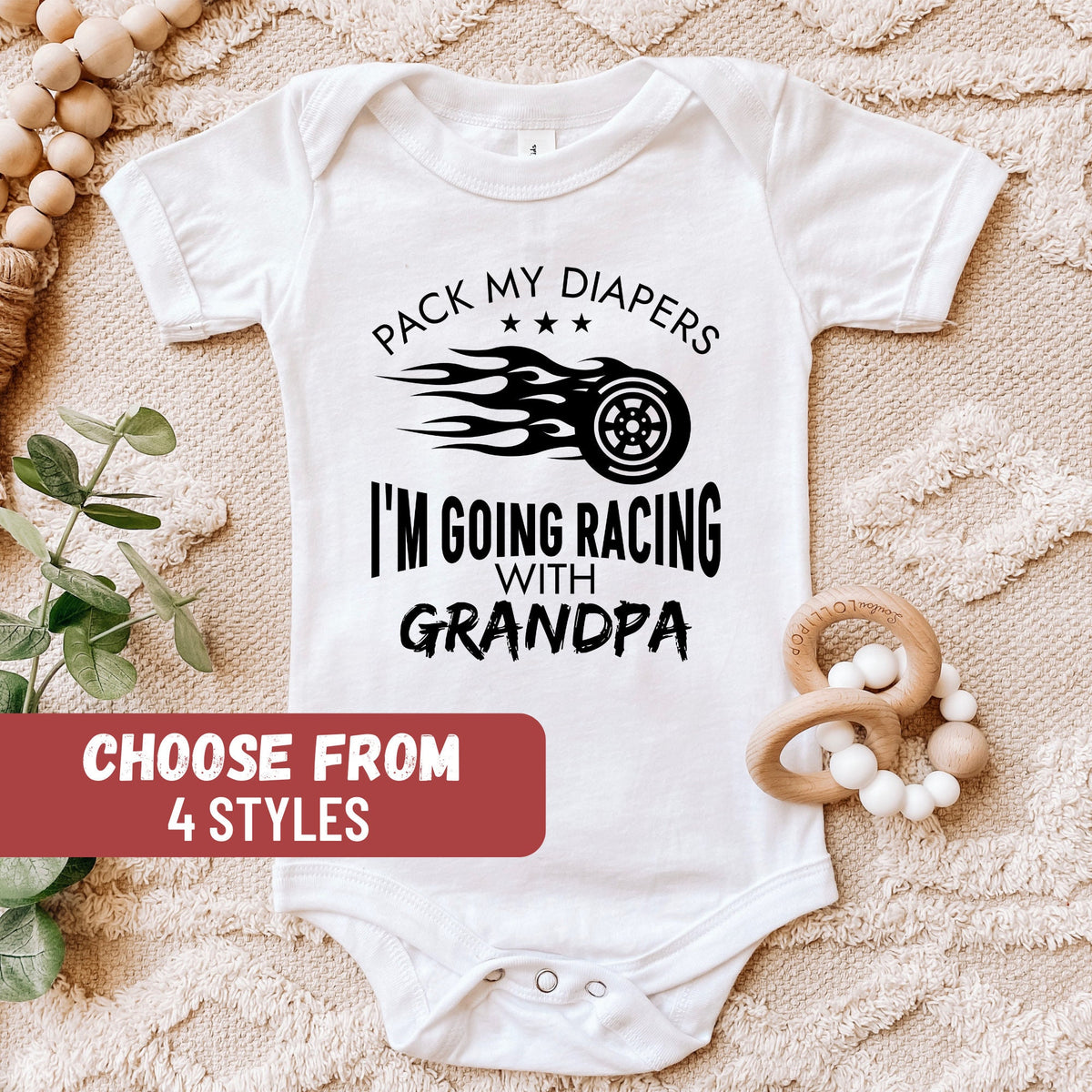Pregnancy Reveal Pregnancy Announcement Funny Baby Bodysuit Baby Gift Pack My Diapers I39m Going Racing With Grandpa Baby Bodysuit Graphic Tee – Aesthetic Look · High-Quality Print