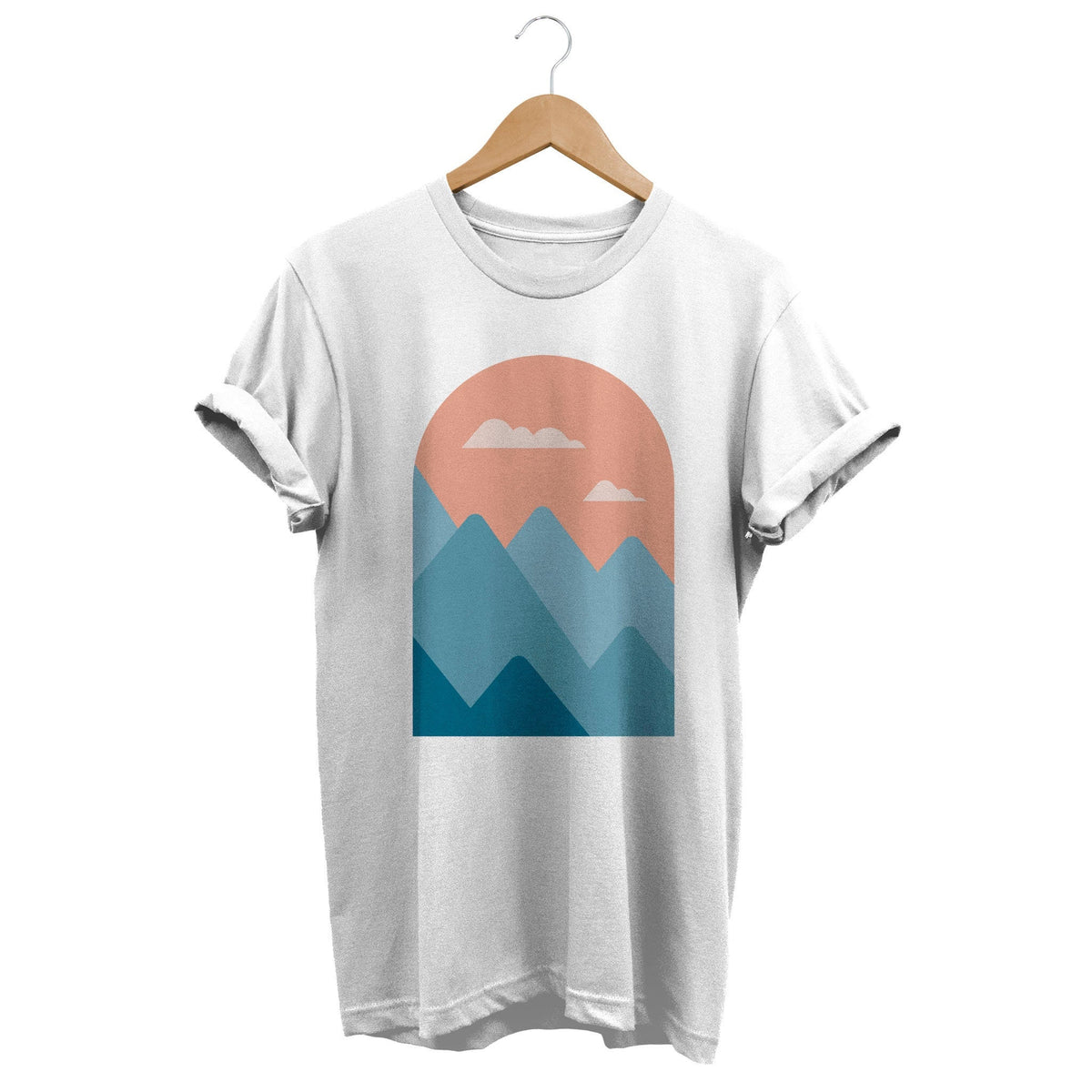 Abstract Mountains Sunset T shirt Minimalist Landscape Graphic Tees Geometric Scenery Retro Art Style Artistic Gift for Art Lovers Graphic Tee – Cozy Vibes · Perfect For Daily Wear