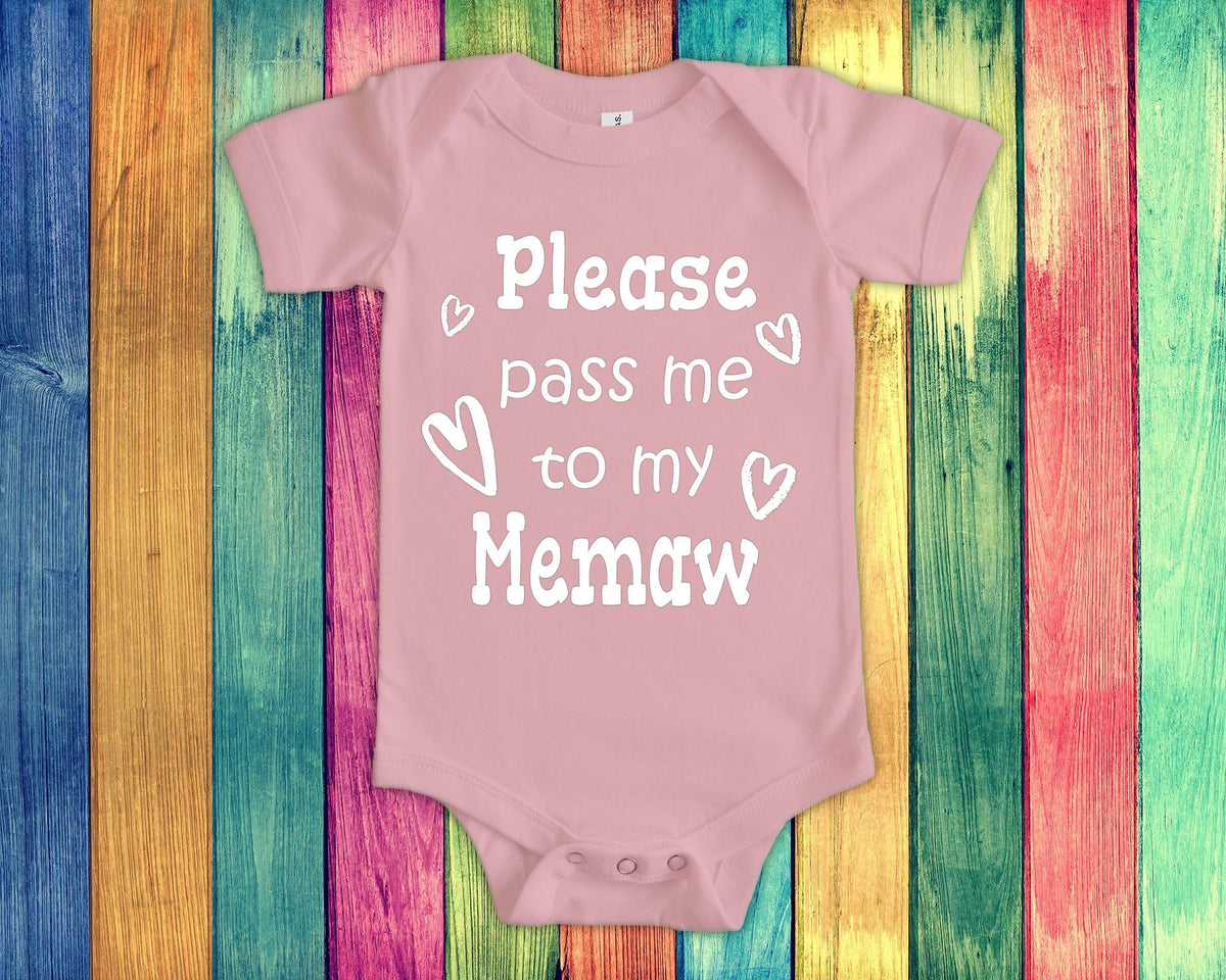 Pass Me To Memaw Cute Grandma Baby Bodysuit Tshirt or Toddler Shirt Special Grandmother Gift or Pregnancy Announcement Graphic Tee – Bold Style · Must-Have Style