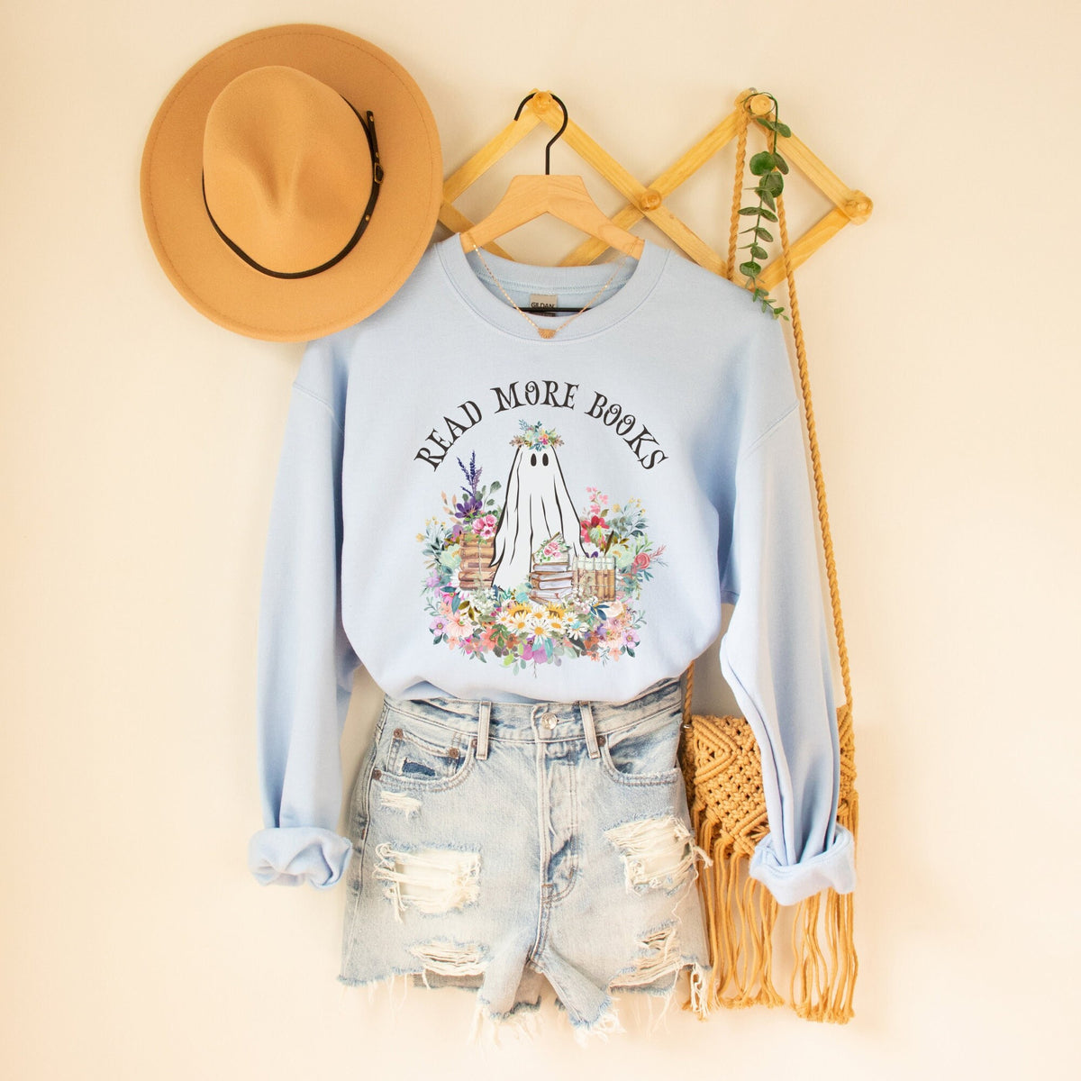 Bookish Sweatshirt Read More Books with Cute Ghost Halloween Sweatshirt Ghost with Flowers Vintage Inspired Librarian Shirt Sweatshirt – Bold Style · Great Gift For Fans