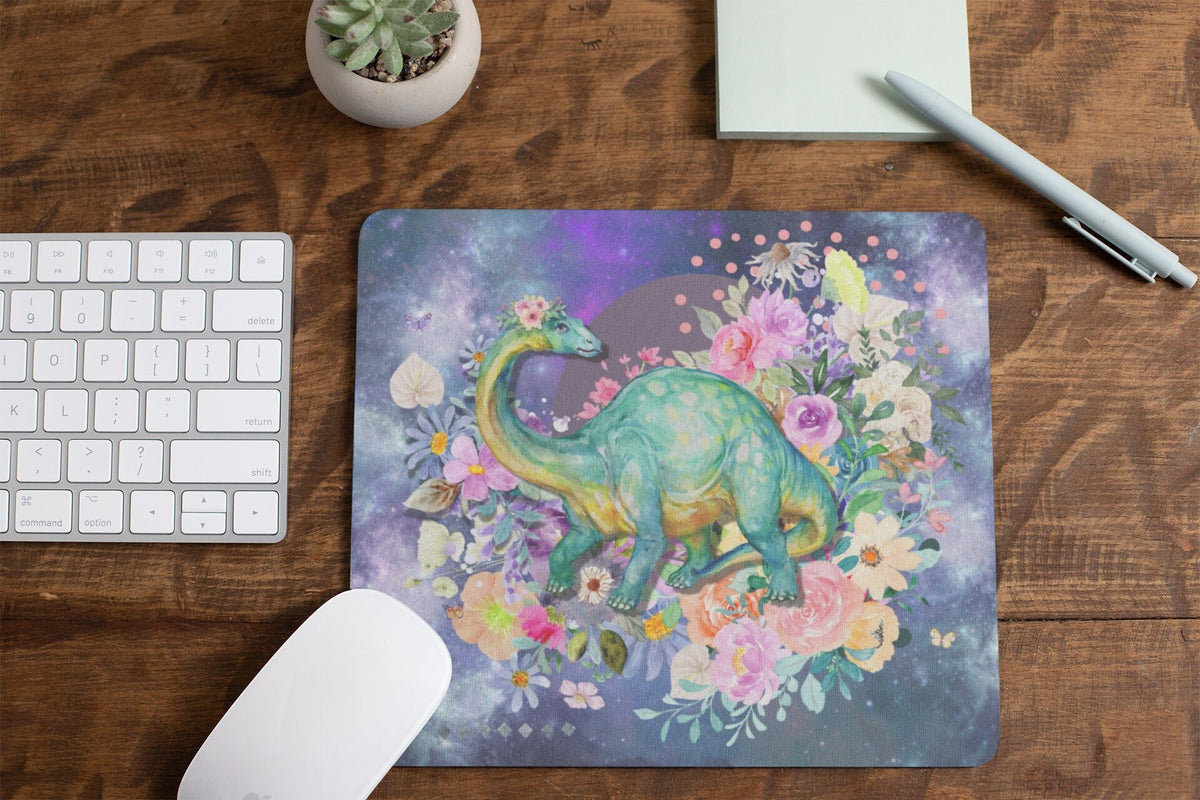 Cute Dinosaur Mousepad Flowers and Space Fun Mousepad for Dinosaur Lover Adorable Dinosaur Gift Floral Mousepad Space Mousepad Graphic Tee – Fan Favorite · High-Quality Print