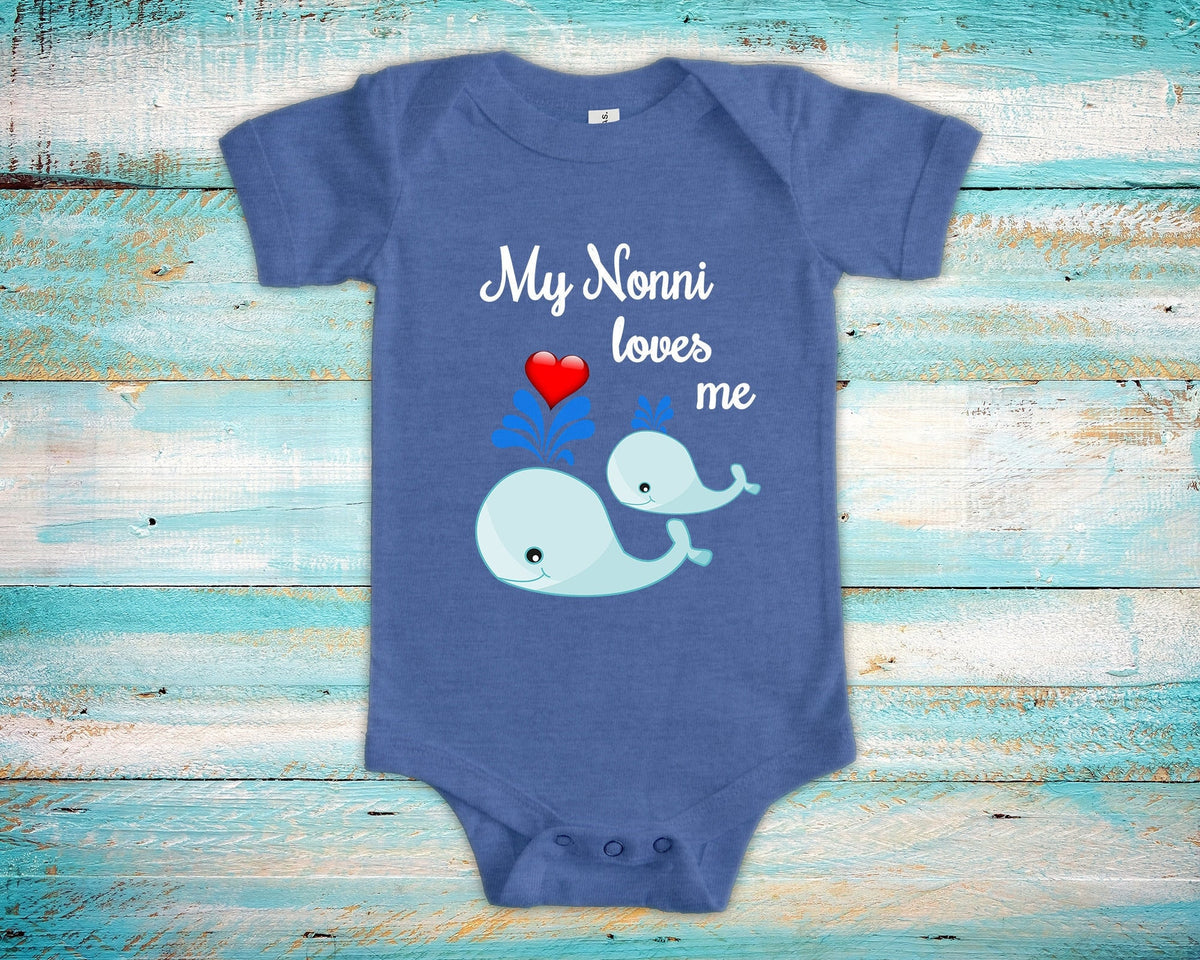 Nonni Loves Me Cute Grandma Name Whale Baby Bodysuit Unique Grandmother Gift for Granddaughter or Grandson or Pregnancy Announcement Graphic Tee – Soft Feel · Trending Graphic Apparel